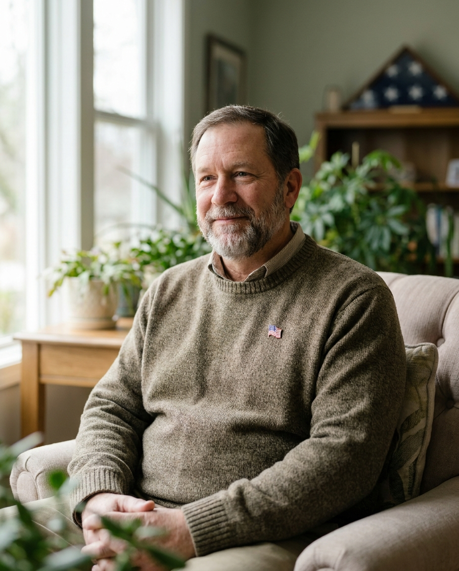 A veteran relaxing at home